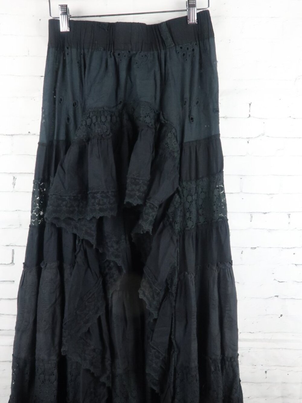 ANTICA SANTORIA BY GIACAMO CIRQUE BLACK EYELET HI LOW GYPSY MAXI SKIRT - Picture 4 of 11